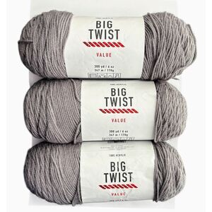 Big Twist Value Yarn, Medium Gray, Worsted Weight, Lot of 3 (Same lot #)